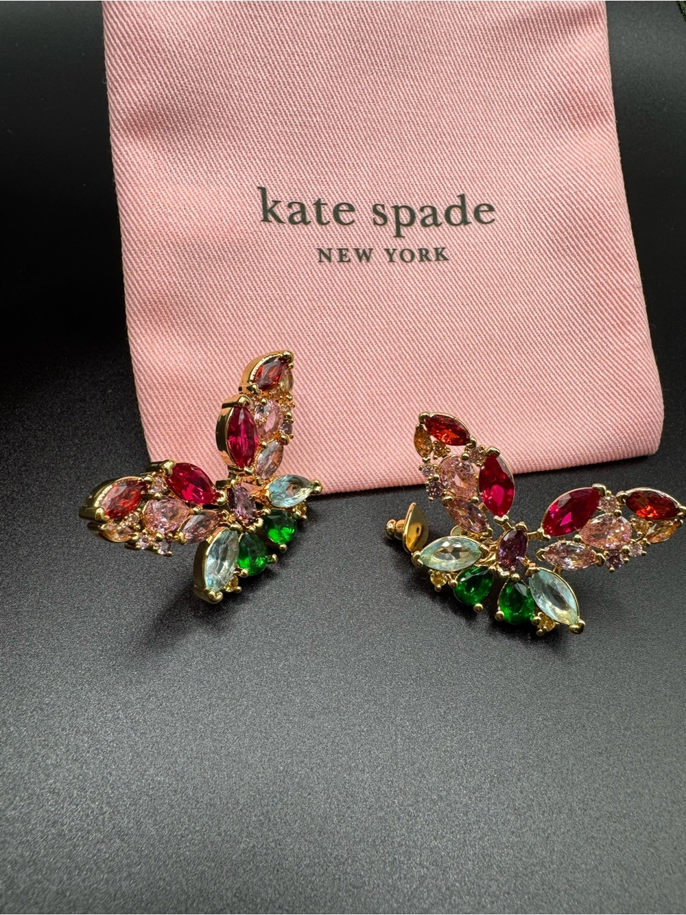 kate spade Multicolor Crystal Butterfly Clip-On Earrings